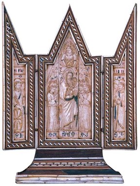 bottega degli Embriachi sec. XV, Trittico in avorio appartenuto a San Giacomo della Marca